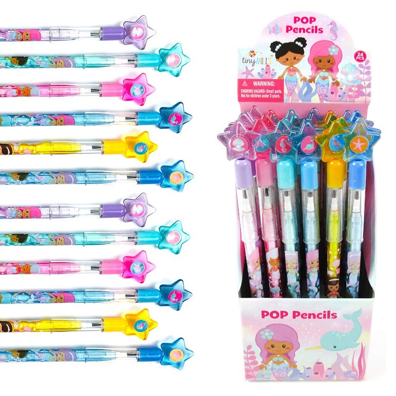 TINYMILLS 24 Pcs Rainbow Mermaids Multi Point Pencils Stackable Stacking Pencils with Eraser for African American Girl Birthday Party Favor Goodie Bag Stuffers Carnival Prizes Classroom Rewards - Image 1